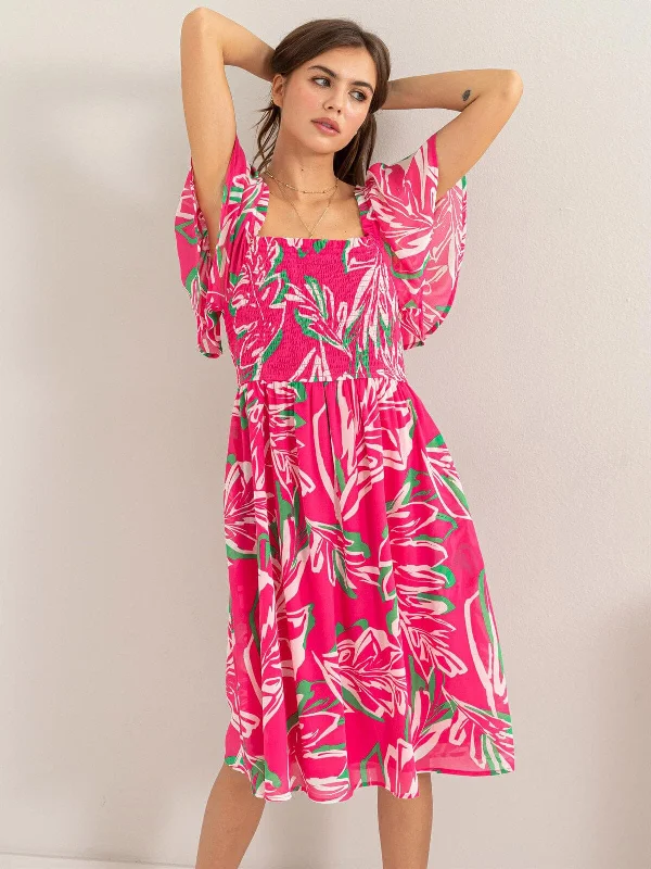 Women's Clothes And Apparel Mega Sale WOMEN'S SHORT SLEEVES SQUARE NECK SMOCK FLORAL MIDI DRESS Women's Clothes And Apparel Mega Sale WOMEN'S SHORT SLEEVES SQUARE NECK SMOCK FLORAL MIDI DRESS