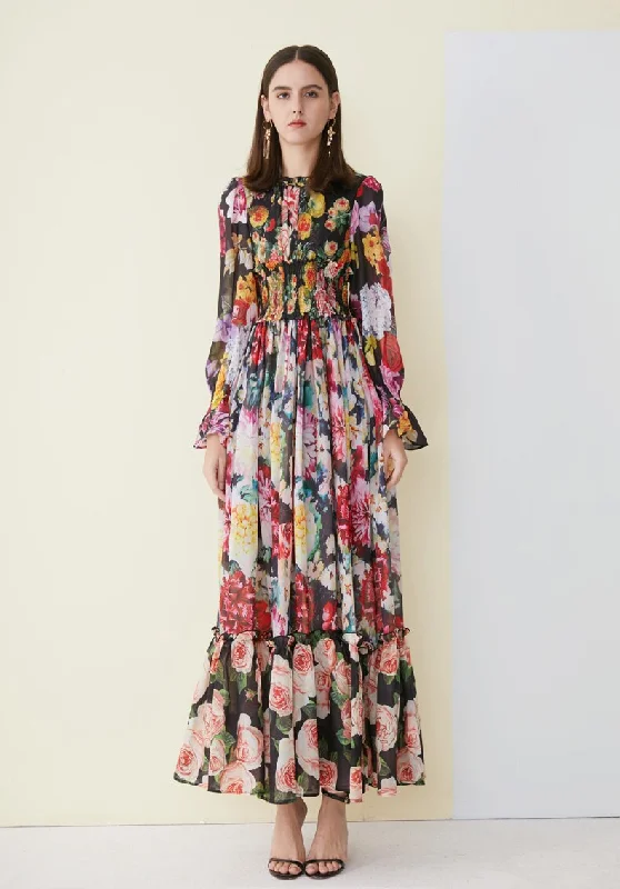Women's Contemporary Clothing Luxury Fashion Discounts FashionSierra - Floral Printed Ruffles Elegant Designer Casual Holiday Maxi Dresses