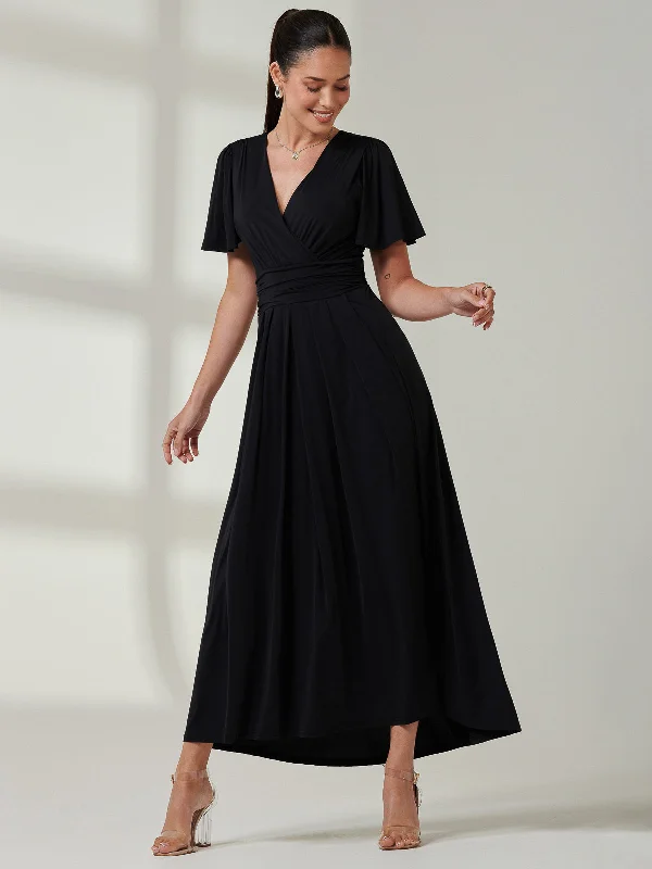 Women's Holiday Apparel Forward Trendsetter Angel Sleeve Super-Smooth Jersey Maxi Dress, Black Women's Holiday Apparel Forward Trendsetter Angel Sleeve Super-Smooth Jersey Maxi Dress, Black