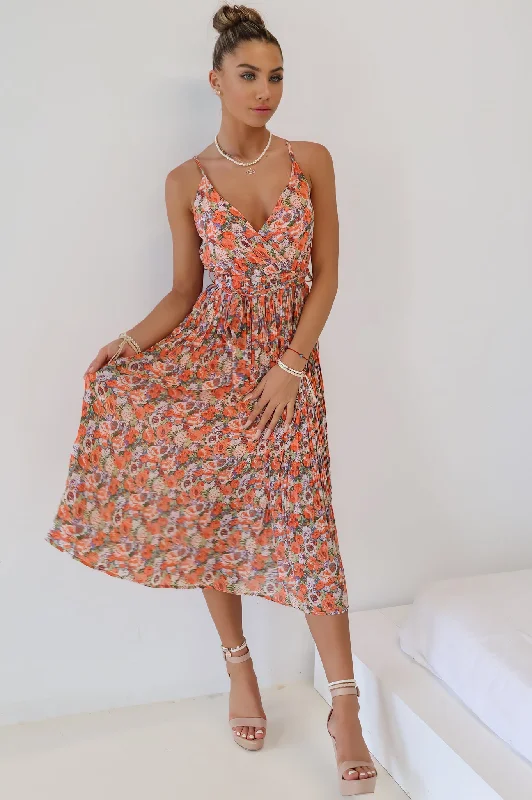 Women's Comfortable Lounge Garments Trend Forward Threads Jamie Midi Dress - Orange Floral Women's Comfortable Lounge Garments Trend Forward Threads Jamie Midi Dress - Orange Floral