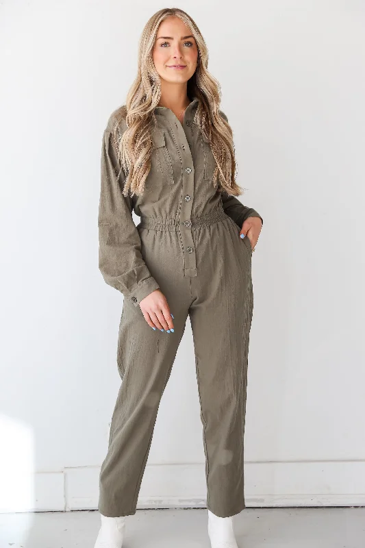 Women's Travel Outfit Set Day-To-Night Styles FINAL SALE - Striking Attitude Olive Jumpsuit Women's Travel Outfit Set Day-To-Night Styles FINAL SALE - Striking Attitude Olive Jumpsuit