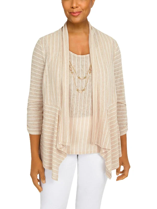 Women's Resort Apparel Affordable Luxury Fashion Petites Womens Ribbed Open Front Cardigan Sweater Women's Resort Apparel Affordable Luxury Fashion Petites Womens Ribbed Open Front Cardigan Sweater