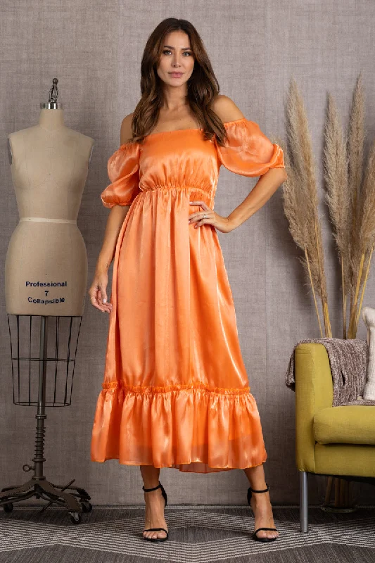 Women's Trendy Outfit Chic Trends Unveiled M10224W-CORAL OFF SHOULDER RUFFLE TIERED MAXI DRESS Women's Trendy Outfit Chic Trends Unveiled M10224W-CORAL OFF SHOULDER RUFFLE TIERED MAXI DRESS