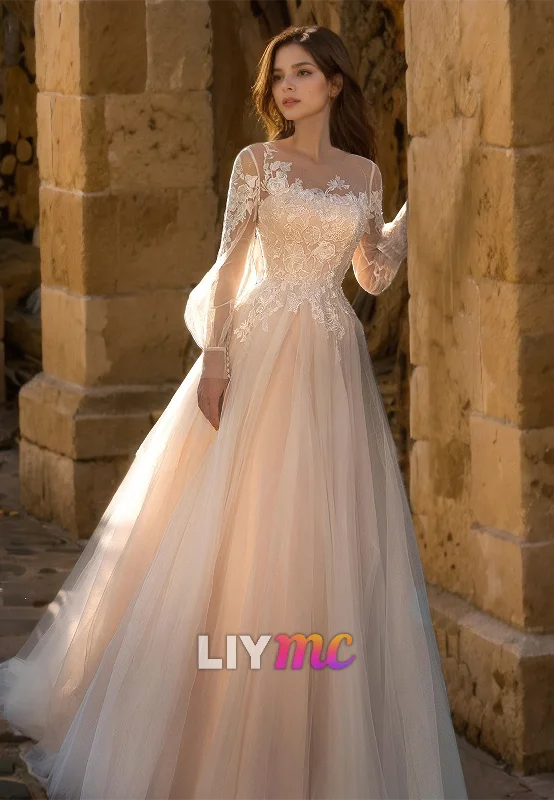 Stylish Outerwear Clothes For Women Trendy Looks On Sale Scoop Long Sleeves Lace Appliques Ball Gown Elegant Wedding Dress Stylish Outerwear Clothes For Women Trendy Looks On Sale Scoop Long Sleeves Lace Appliques Ball Gown Elegant Wedding Dress