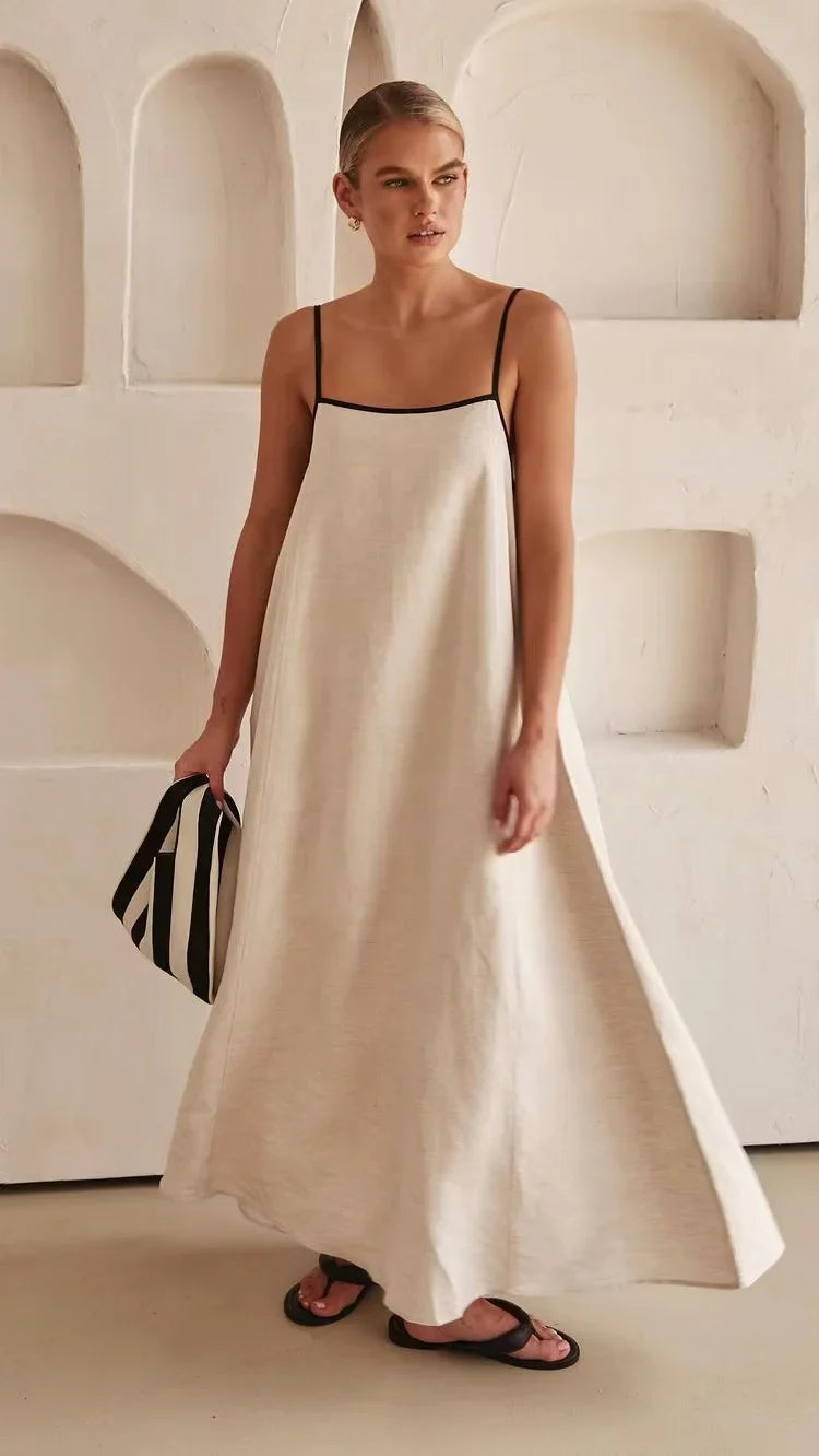 Modern Women's Outfit Fashion Deal Fashion Halter Swing Backless Sleeveless Cotton Line Casual Maxi Dress Modern Women's Outfit Fashion Deal Fashion Halter Swing Backless Sleeveless Cotton Line Casual Maxi Dress