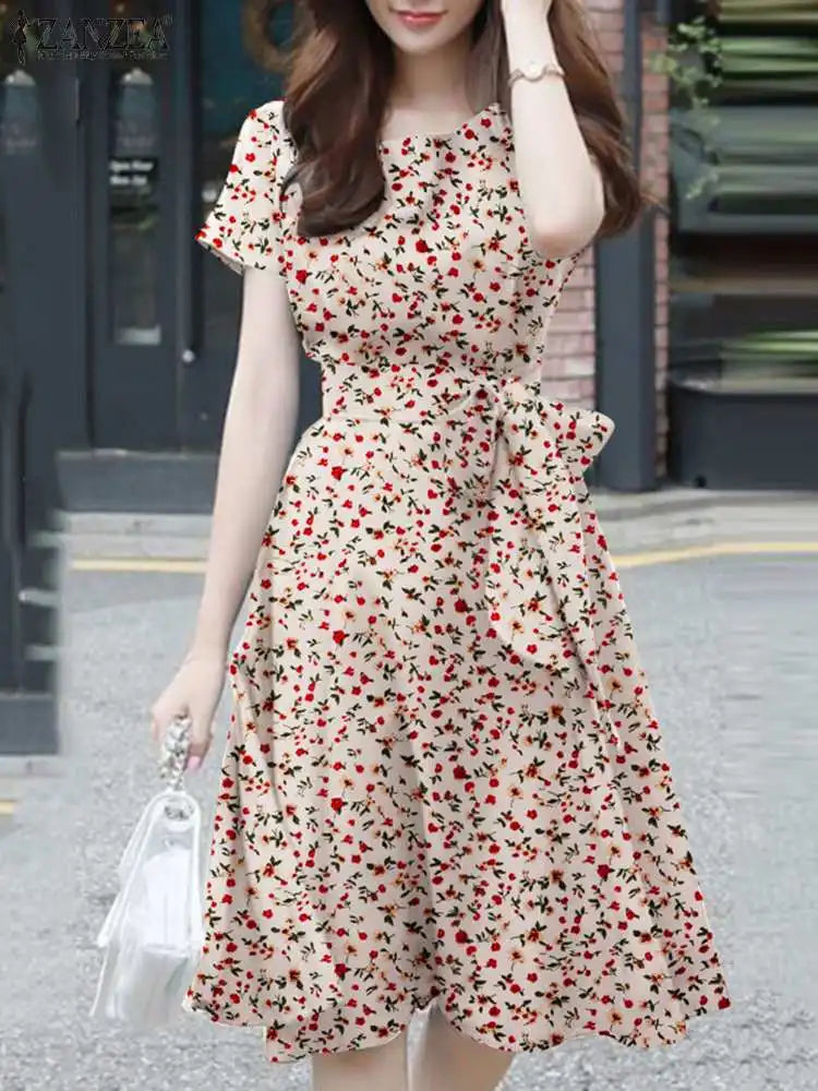Casual Chic Women's Clothes Fashion Sale Elegant Short Floral Summer O Neck Holiday Casual Knee Length Robe Femme Midi Dresses Casual Chic Women's Clothes Fashion Sale Elegant Short Floral Summer O Neck Holiday Casual Knee Length Robe Femme Midi Dresses