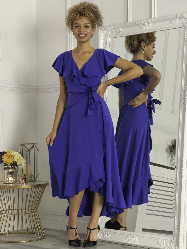 Fashion-Forward Women's Clothing Chic Style, Always In Vogue Priya Frill Dipped Hem Dress, Royal Blue Fashion-Forward Women's Clothing Chic Style, Always In Vogue Priya Frill Dipped Hem Dress, Royal Blue