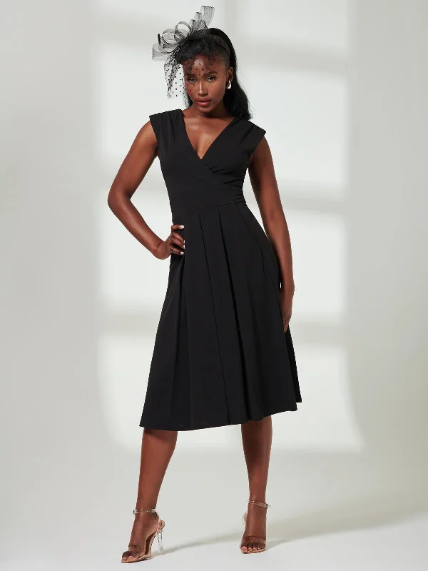 Women's Clothes For Work Events Imeless Style Yuina Scuba Pleated Flare Midi Dress, Black Women's Clothes For Work Events Imeless Style Yuina Scuba Pleated Flare Midi Dress, Black