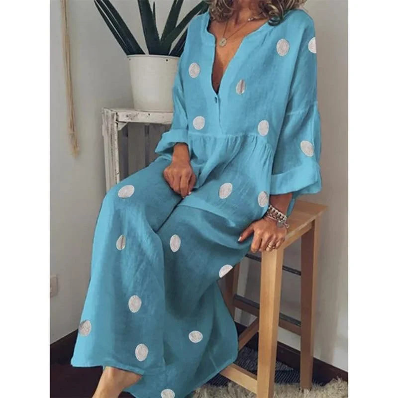 Fashionable Women's Clothes Stylish Deals FashionSierra - Polka dot summer dress Casual loose long sleeve bohemian maxi dress Women v neck boho beach dresses robe vintage femme Fashionable Women's Clothes Stylish Deals FashionSierra - Polka dot summer dress Casual loose long sleeve bohemian maxi dress Women v neck boho beach dresses robe vintage femme