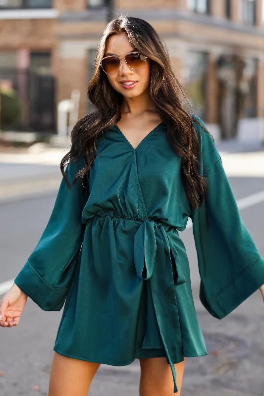 Women's Transitional Garments Timeless Elegance Sale FINAL SALE - Superior Shine Hunter Green Satin Romper Women's Transitional Garments Timeless Elegance Sale FINAL SALE - Superior Shine Hunter Green Satin Romper