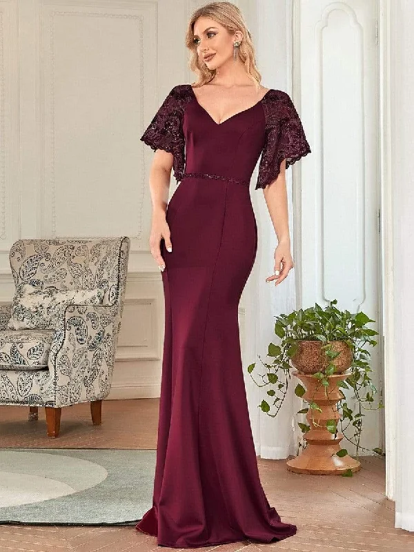 Women's Formal Event Outfit End-Of-Season Clearance Sexy V Neck Maxi Bodycon Party Dress with Flare Sleeves Women's Formal Event Outfit End-Of-Season Clearance Sexy V Neck Maxi Bodycon Party Dress with Flare Sleeves