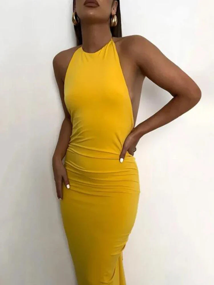 Women's Occasion Wear Clothes Gift Ideas FashionSierra - Slim Fit Large Open Back Strap Dress Pleated Summer Women's Fashion Maxi Dress Women's Occasion Wear Clothes Gift Ideas FashionSierra - Slim Fit Large Open Back Strap Dress Pleated Summer Women's Fashion Maxi Dress