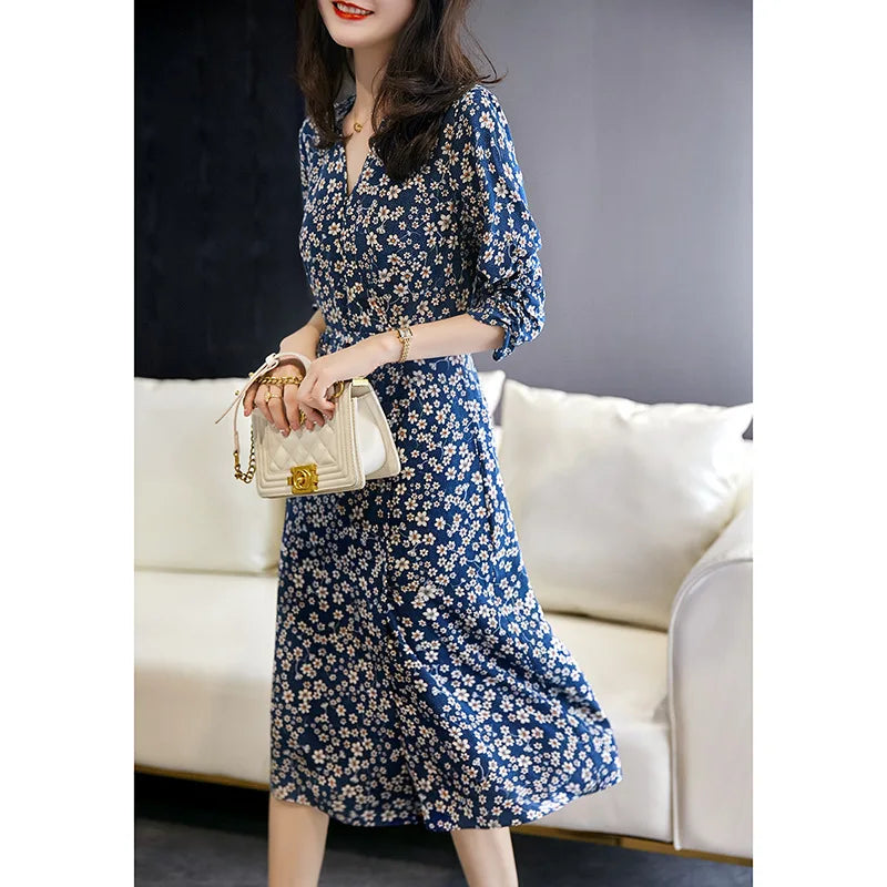 Women's Elegant Apparel Swimwear Summer Blowout Printed Clear Pear Flower French Style Slimming Mulberry Silk Tea Midi Dresses Women's Elegant Apparel Swimwear Summer Blowout Printed Clear Pear Flower French Style Slimming Mulberry Silk Tea Midi Dresses