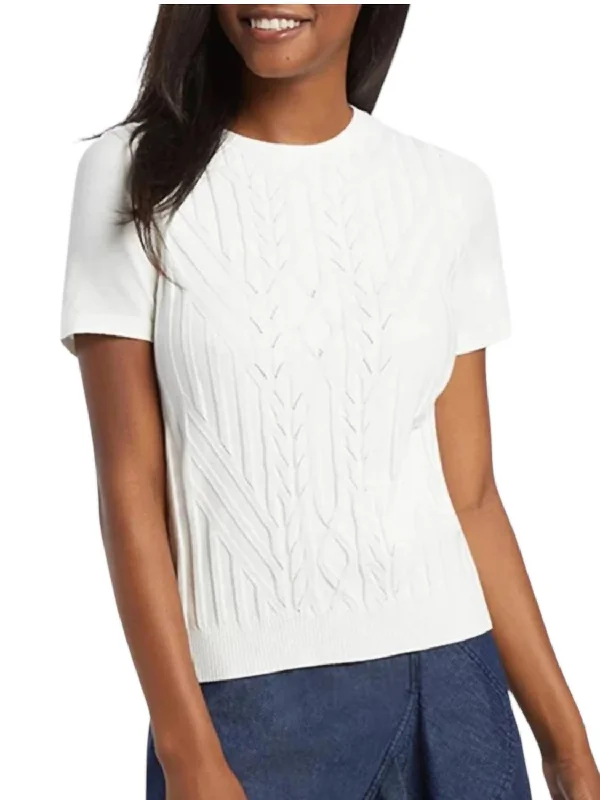 Women's Workout Clothing Huge Price Cut Cable Knit Short Sleeve Sweater In Willow White Women's Workout Clothing Huge Price Cut Cable Knit Short Sleeve Sweater In Willow White