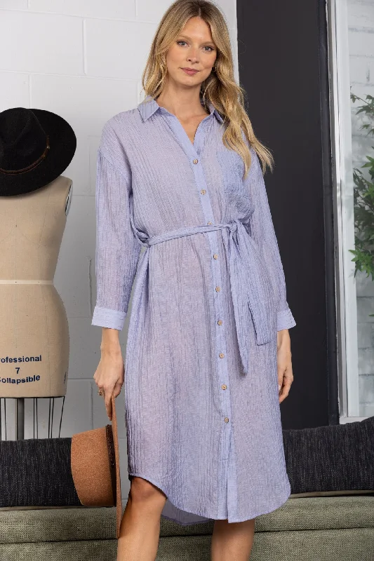 Women's High-End Clothing Stay Ahead In Style DUSTY BLUE COLLARED LINEN LONG SLEEVES MAXI DRESS-D9287 Women's High-End Clothing Stay Ahead In Style DUSTY BLUE COLLARED LINEN LONG SLEEVES MAXI DRESS-D9287