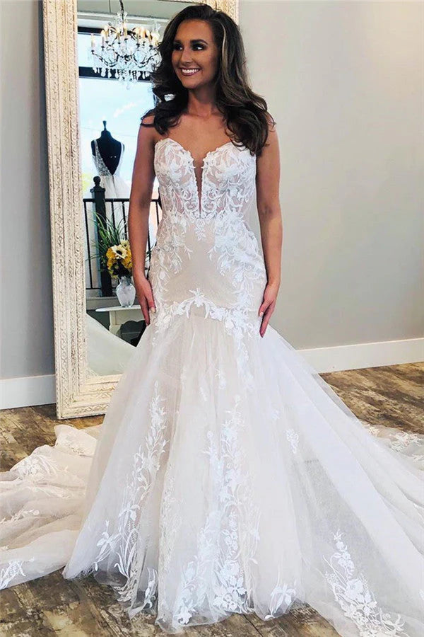 Women's Clothing For Work Quick Grab Deals Mermaid Sheath Backless Sweetheart Applique Lace Wedding Dresses Women's Clothing For Work Quick Grab Deals Mermaid Sheath Backless Sweetheart Applique Lace Wedding Dresses