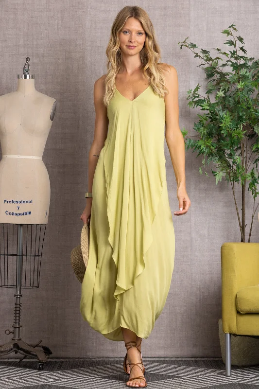 Women's Work Outfit For The Office Hot Styles GREEN DEEP V-NECK RUFFLED MAXI DRESS-ND30864 Women's Work Outfit For The Office Hot Styles GREEN DEEP V-NECK RUFFLED MAXI DRESS-ND30864
