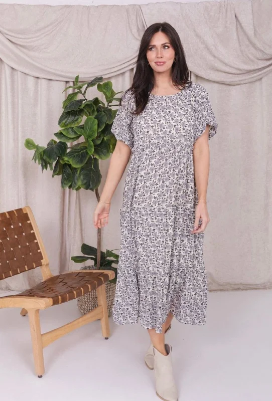 Women's Activewear Apparel Chic Trend Collection Serena modest midi dress in silver peony Women's Activewear Apparel Chic Trend Collection Serena modest midi dress in silver peony
