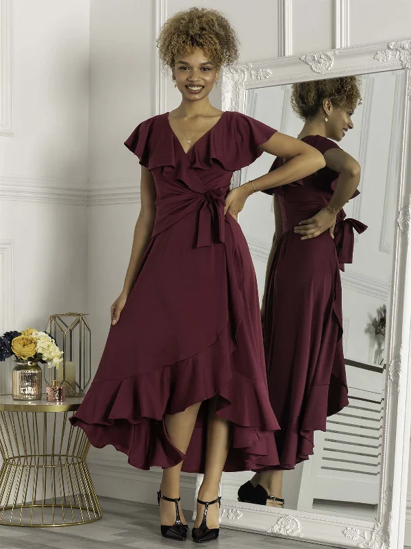 Casual Clothing For Women Unbeatable Deals Priya Frill Dipped Hem Dress, Dark Purple Casual Clothing For Women Unbeatable Deals Priya Frill Dipped Hem Dress, Dark Purple