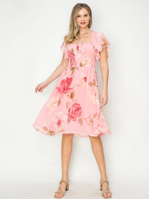 Comfortable Women's Apparel Catch Every Fashion Trend WOMEN'S SHORT SLEEVES SQUARE NECK SMOCK FLORAL MIDI DRESS Comfortable Women's Apparel Catch Every Fashion Trend WOMEN'S SHORT SLEEVES SQUARE NECK SMOCK FLORAL MIDI DRESS