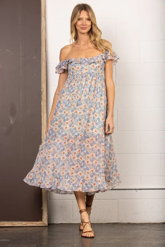 Women's Active Clothing Clearance Sale, All Cheap BLUE OFF SHOULDER RUFFLED MAXI DRESS-D8236SN Women's Active Clothing Clearance Sale, All Cheap BLUE OFF SHOULDER RUFFLED MAXI DRESS-D8236SN