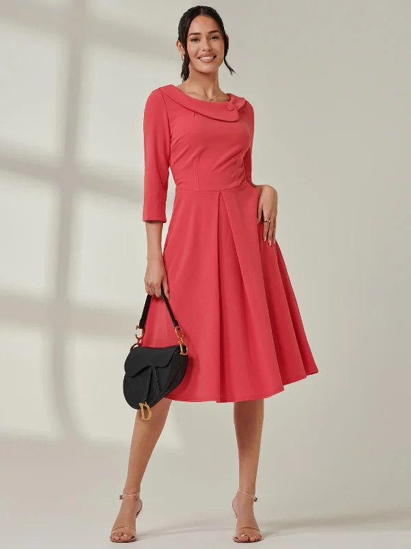 Women's Plus-Size Clothes Summer Fashion Fold Neckline Sleeved Midi Dress, Watermelon Women's Plus-Size Clothes Summer Fashion Fold Neckline Sleeved Midi Dress, Watermelon