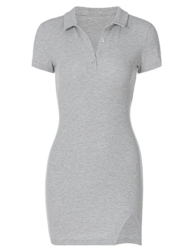 Women's Vintage-Inspired Clothing Chic Style, Always In Vogue Short Sleeve Slit Cute Solid Party Clothing Midi Dresses