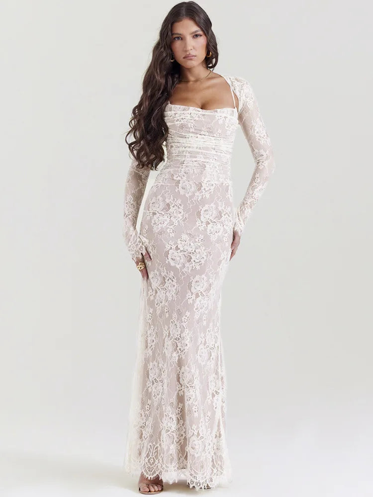 Women's Outerwear Clothing Limited Stock, Big Discounts FashionSierra - Lace Print Maxi Dress Set Spaghetti Strap Long Sleeve Lace Dress Women's Outerwear Clothing Limited Stock, Big Discounts FashionSierra - Lace Print Maxi Dress Set Spaghetti Strap Long Sleeve Lace Dress
