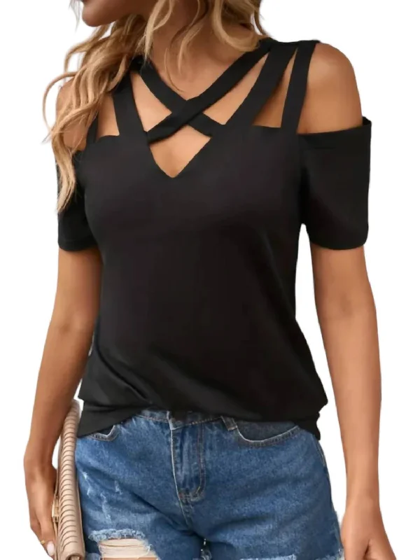 Hot Sale Off The Shoulder Strappy Top In Black
