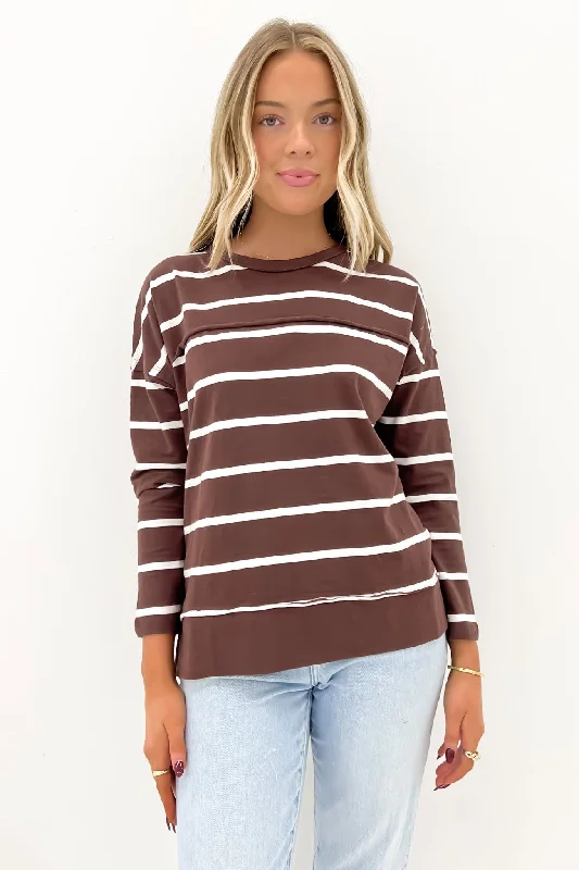 Elevated Casual Discounts Jayne Stripe Throw On Top Chocolate White Stripe