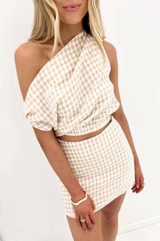Snag Fabulous Fashion Bargains Zelma Top Beige Check