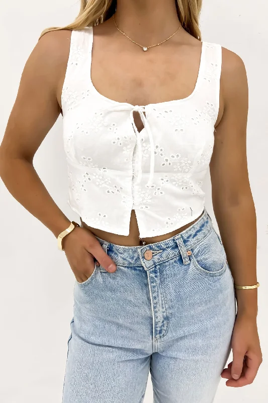 Trend Forward Threads Sutton Broderie Top Vintage White