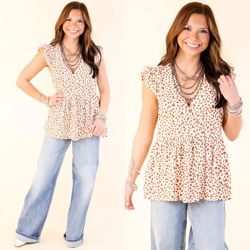 Clearance Sale, All Cheap Tour The Town Dotted Ruffle Cap Sleeve Babydoll Top in Ivory