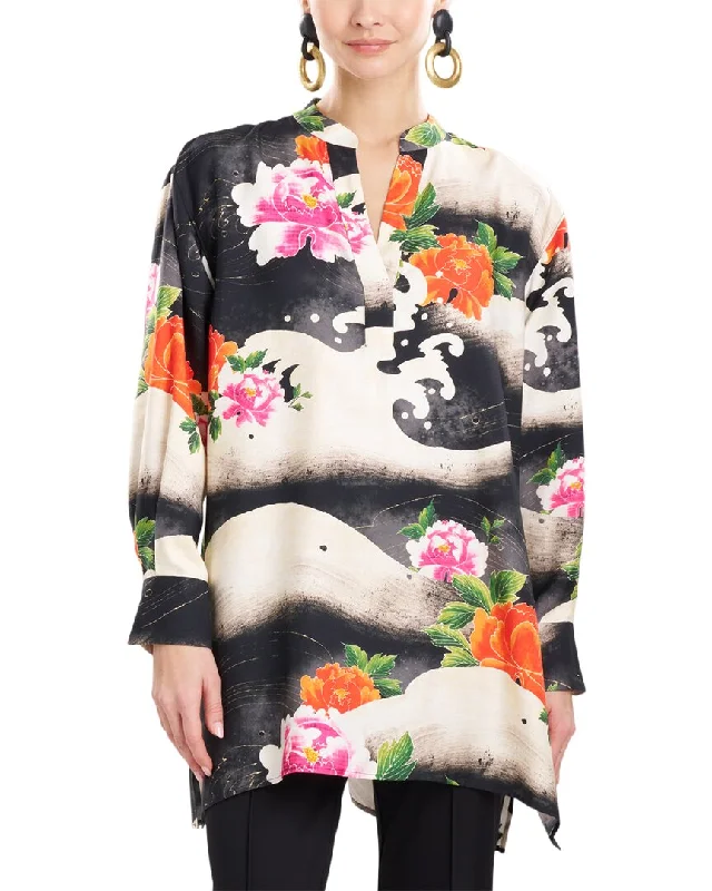 Limited Stock, Big Sale Natori Mayumi Oversized Half Placket Silk-Blend Shirt