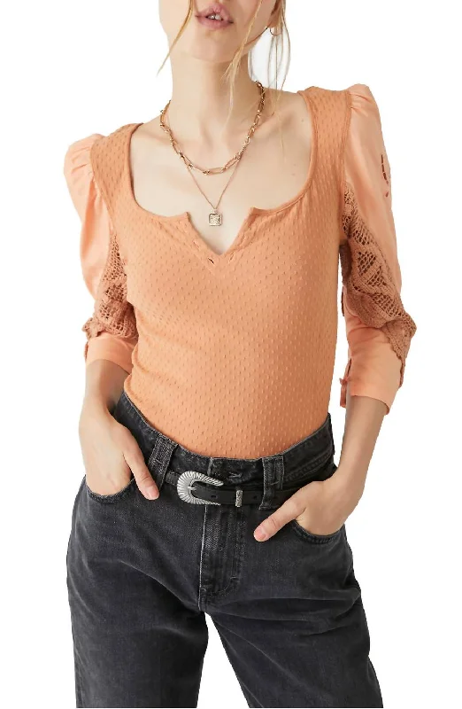 Sporty Fashion Offers Brunch Date Top In Peached Copper