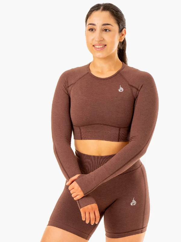 Affordable Women's Apparel Enjoy Discount Enhance Seamless Long Sleeve Top - Chocolate Affordable Women's Apparel Enjoy Discount Enhance Seamless Long Sleeve Top - Chocolate