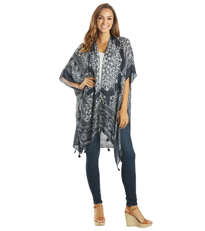 Timeless Women's Garments Explore What'S New Yak & Yeti Kimono Wrap Mantra Floral With Tassels Black Timeless Women's Garments Explore What'S New Yak & Yeti Kimono Wrap Mantra Floral With Tassels Black