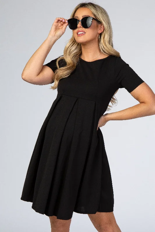 Women's Functional Outdoor Garments Affordable Luxury Fashion Black Short Sleeve Front Pleat Maternity Dress Women's Functional Outdoor Garments Affordable Luxury Fashion Black Short Sleeve Front Pleat Maternity Dress