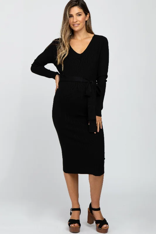 Stylish Women's Outerwear Apparel New Season Fashion Preview Sale Black Tie Front Maternity Sweater Midi Dress Stylish Women's Outerwear Apparel New Season Fashion Preview Sale Black Tie Front Maternity Sweater Midi Dress