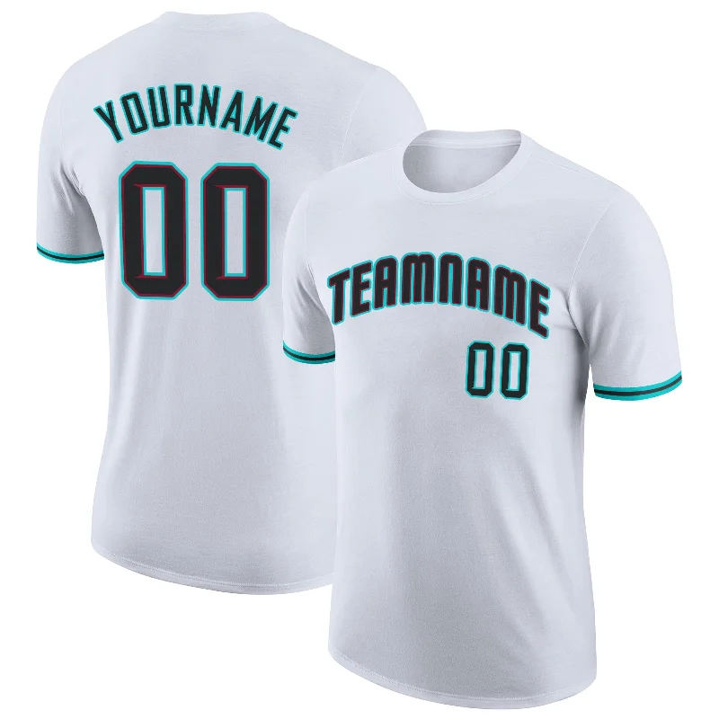 Comfortable Unisex Streetwear Exclusive Fashion Deals Custom White Black-Aqua Performance T-Shirt Comfortable Unisex Streetwear Exclusive Fashion Deals Custom White Black-Aqua Performance T-Shirt