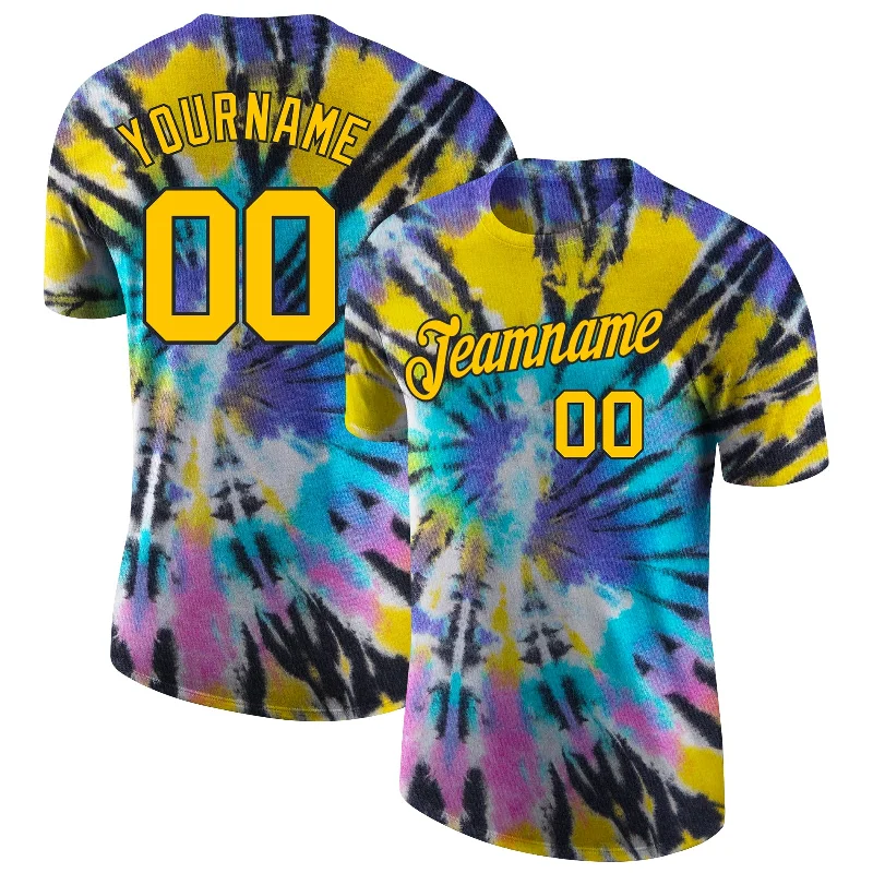 Fashion-Forward Gender-Neutral Outerwear Gift Ideas Custom Tie Dye Gold-Black 3D Performance T-Shirt Fashion-Forward Gender-Neutral Outerwear Gift Ideas Custom Tie Dye Gold-Black 3D Performance T-Shirt