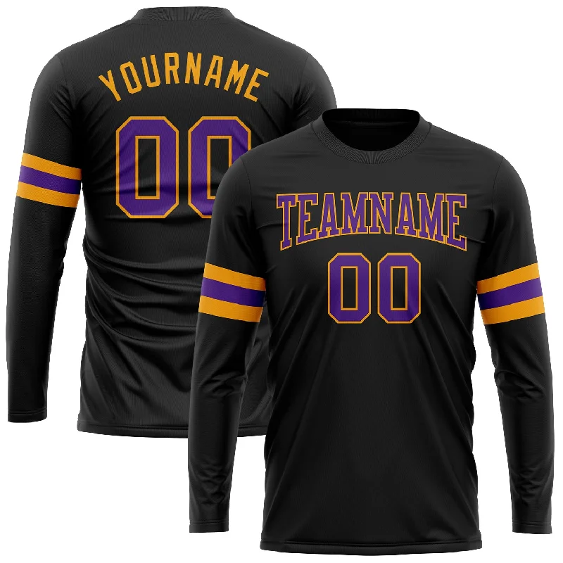 Classic Unisex Fashion Looks Trendy Fashion Sale Custom Black Purple-Gold Long Sleeve Performance T-Shirt Classic Unisex Fashion Looks Trendy Fashion Sale Custom Black Purple-Gold Long Sleeve Performance T-Shirt