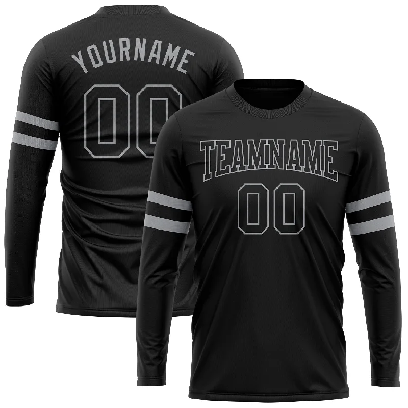 Sustainable Gender-Neutral Apparel Massive Selection Sale Custom Black Black-Gray Long Sleeve Performance T-Shirt Sustainable Gender-Neutral Apparel Massive Selection Sale Custom Black Black-Gray Long Sleeve Performance T-Shirt