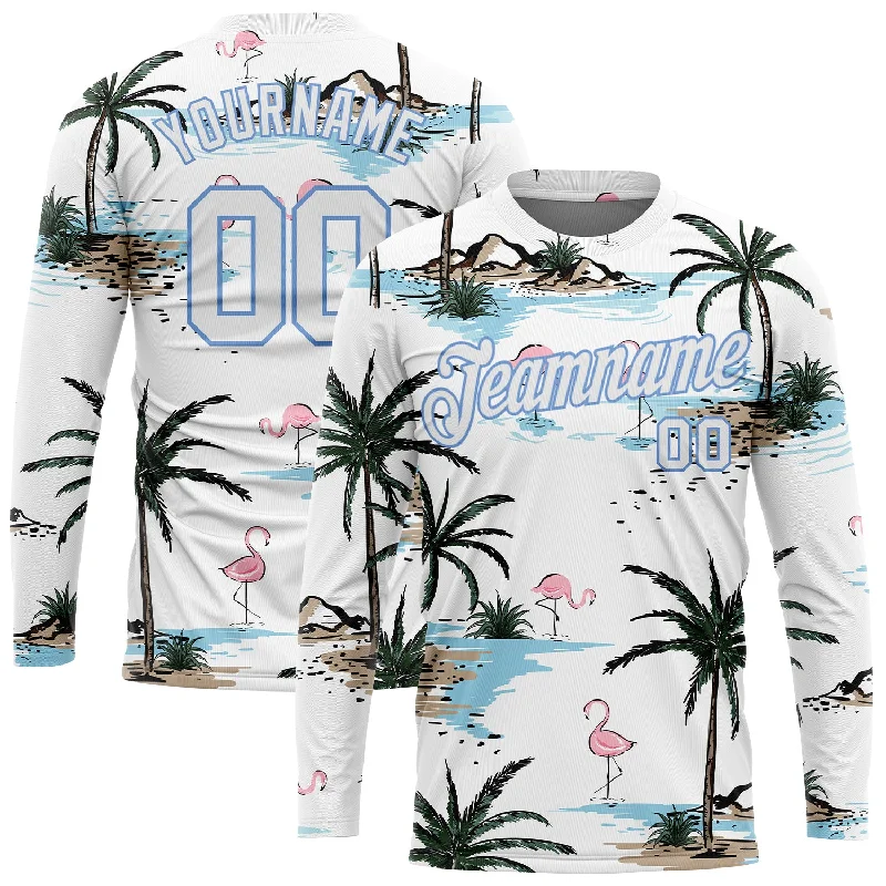 Comfortable Gender-Free Fashion Choices New Arrivals Custom White White-Light Blue Hawaii Palm Trees 3D Pattern Long Sleeve Performance T-Shirt Comfortable Gender-Free Fashion Choices New Arrivals Custom White White-Light Blue Hawaii Palm Trees 3D Pattern Long Sleeve Performance T-Shirt