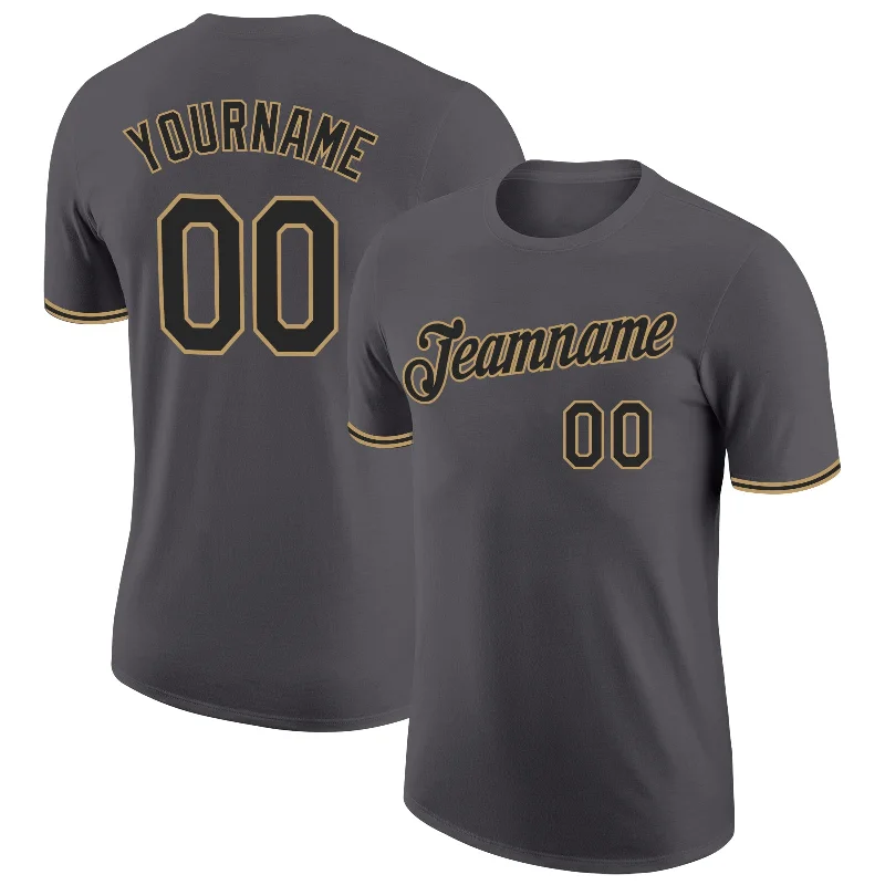 Comfortable Unisex Streetwear Shop Sales Custom Steel Gray Black-Old Gold Performance T-Shirt Comfortable Unisex Streetwear Shop Sales Custom Steel Gray Black-Old Gold Performance T-Shirt