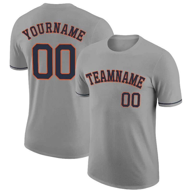 Sustainable Gender-Neutral Apparel Contemporary Fashion Sale Custom Gray Navy-Orange Performance T-Shirt Sustainable Gender-Neutral Apparel Contemporary Fashion Sale Custom Gray Navy-Orange Performance T-Shirt
