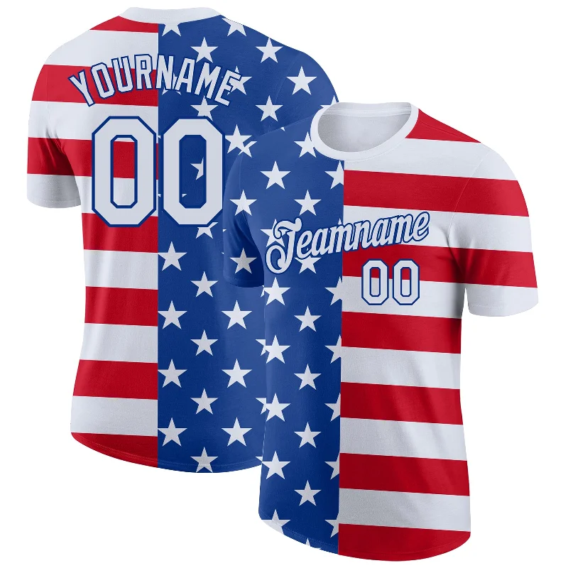 Contemporary Gender-Free Clothing Styles Limited Time Flash Sale Custom Royal White-Red 3D American Flag Performance T-Shirt Contemporary Gender-Free Clothing Styles Limited Time Flash Sale Custom Royal White-Red 3D American Flag Performance T-Shirt