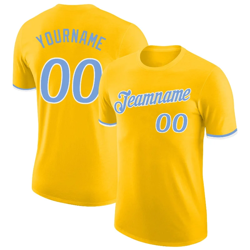 Minimalist Unisex Fashion Must-Haves Flash Sales Custom Gold Light Blue-White Performance T-Shirt Minimalist Unisex Fashion Must-Haves Flash Sales Custom Gold Light Blue-White Performance T-Shirt