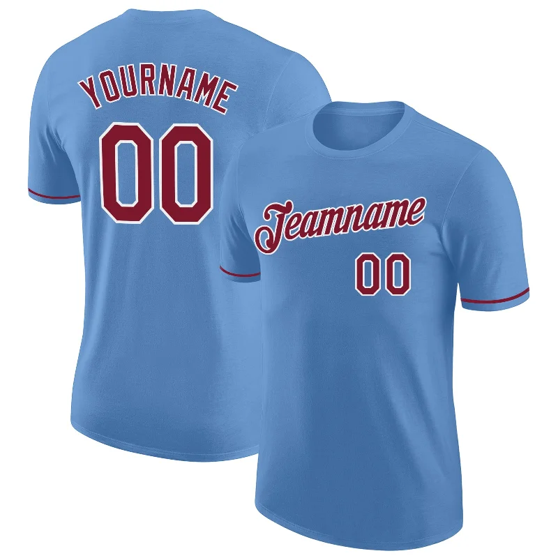 Effortless And Modern Unisex Dressing Flash Sale Custom Light Blue Crimson-White Performance T-Shirt Effortless And Modern Unisex Dressing Flash Sale Custom Light Blue Crimson-White Performance T-Shirt