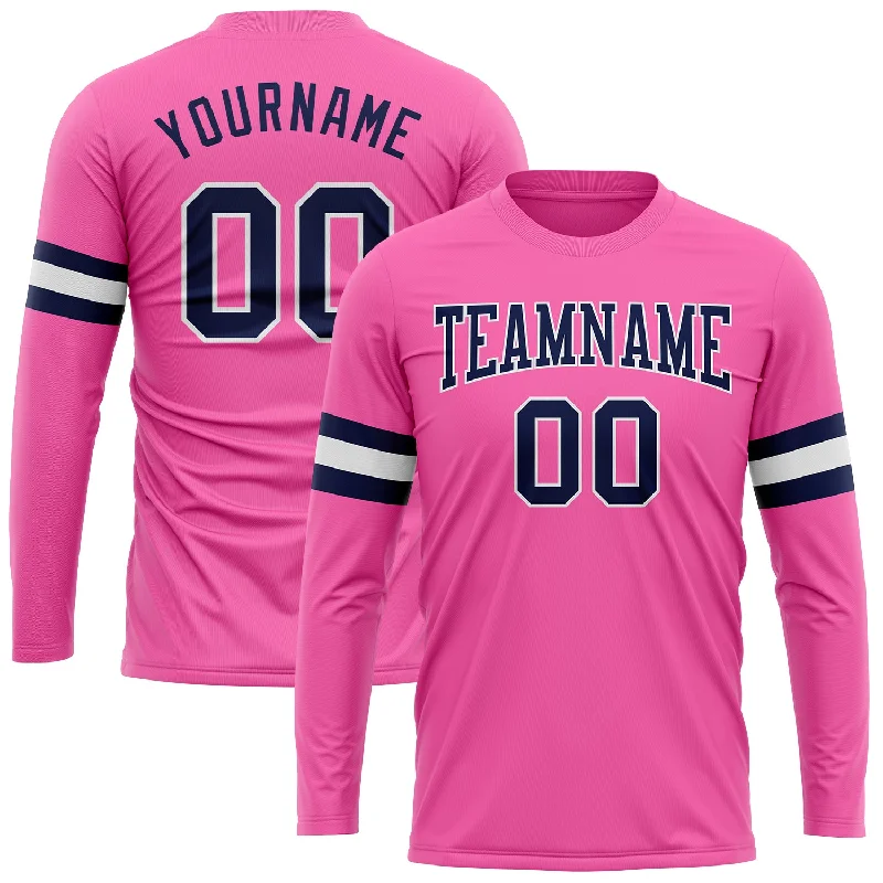Gender-Neutral Trendy Clothing Styles Casual Yet Chic Sales Custom Pink Navy-White Long Sleeve Performance T-Shirt Gender-Neutral Trendy Clothing Styles Casual Yet Chic Sales Custom Pink Navy-White Long Sleeve Performance T-Shirt